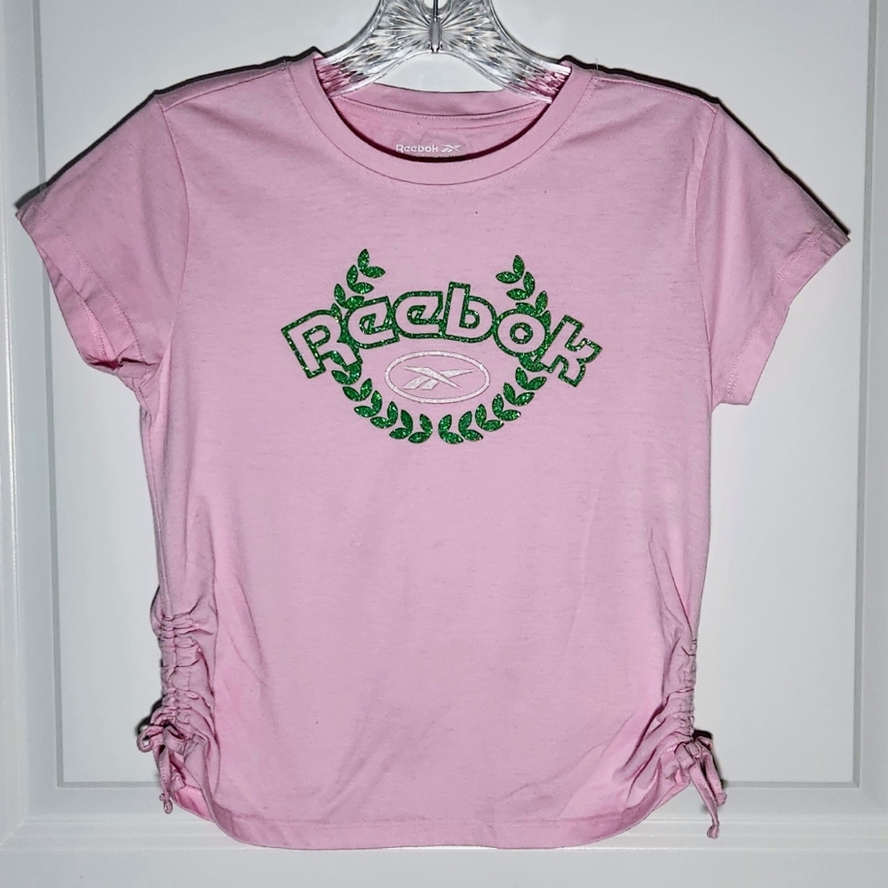 ​Reebok Pink Glitter Ruched Tie Cropped T-Shirt Youth XL 14/16